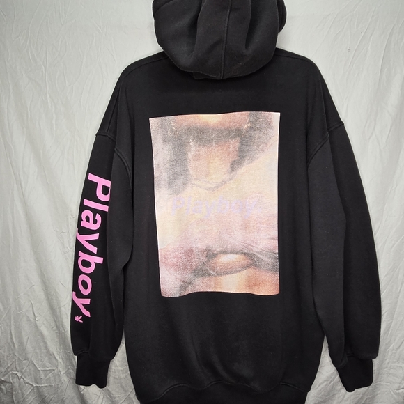 Misguided Playboy XL Oversized Hoodie W/ Pink Logo And Large Print On Back - Picture 4 of 12